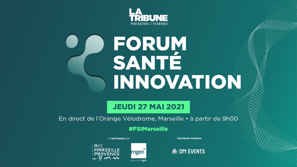 **SAVE THE DATE**
#FSIMarseille #ForumSantéInnovationMarseille #LaTribune
Jeudi 27 mai 2021, en direct de l'Orange Vélodrome

Programme des interventions en cours : forum-sante-innovation.fr/marseille/
