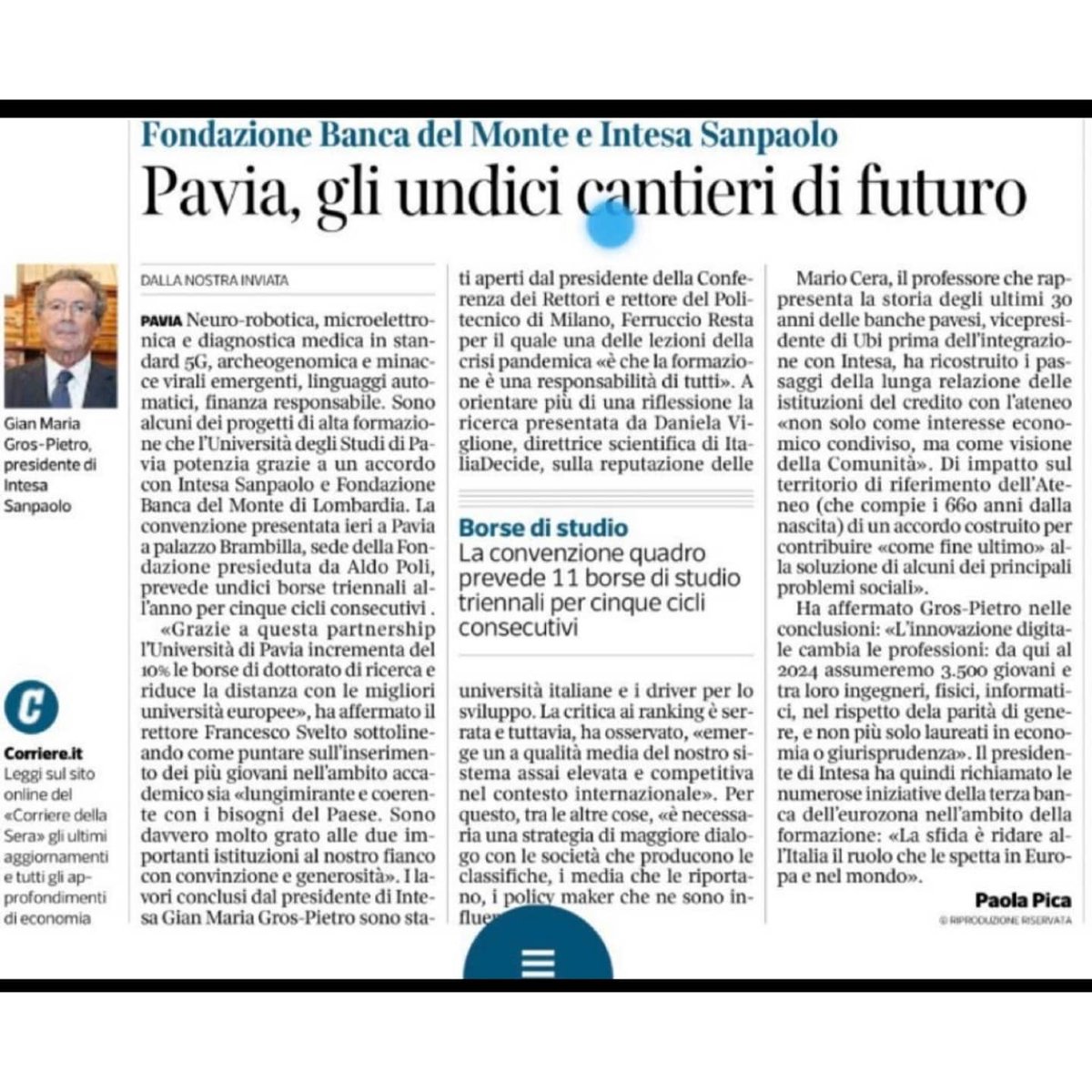 Dal @Corriere la notizia dei progetti 💡 di alta #formazione messi in cantiere da @unipv insieme a @intesasanpaolo e Fondazione #BancaDelMonte di Lombardia.

Leggi l'articolo completo sul #CorriereDellaSera 👏

#UniversitàdiPavia #pavia #pv #paviacity #ricercascientifica #futuro