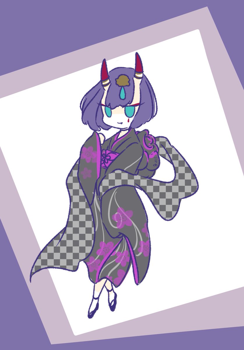 shuten douji (fate) 1girl horns kimono japanese clothes oni horns solo purple hair  illustration images