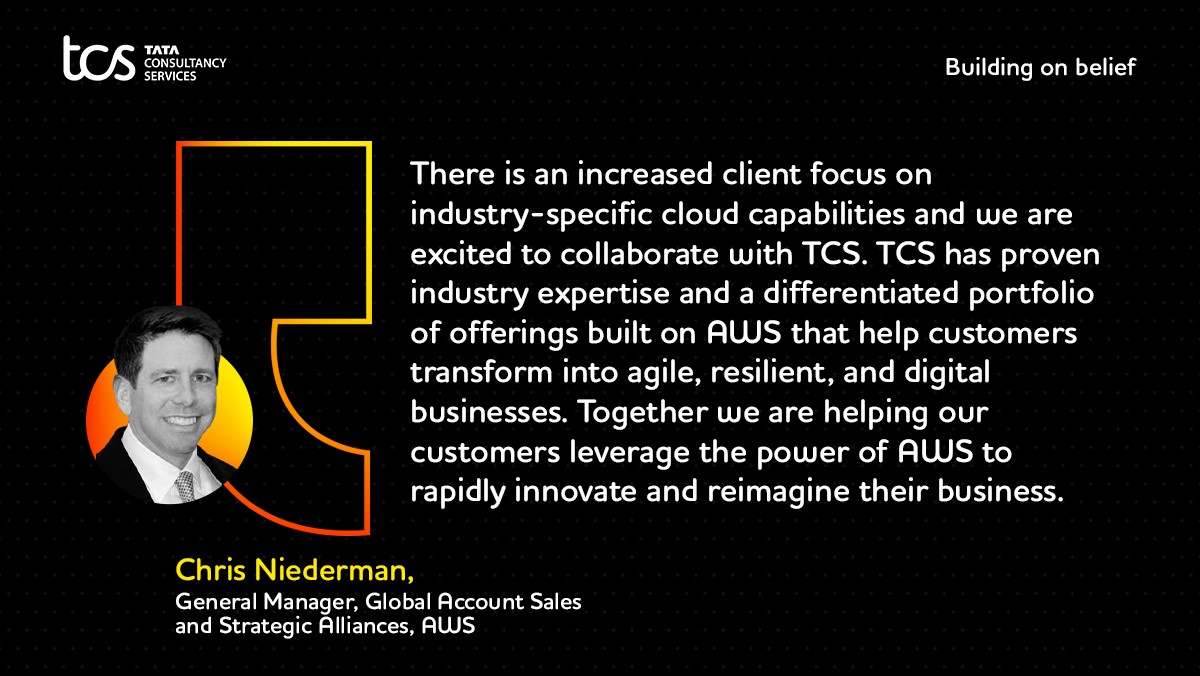 TCS's tweet photo. At 'Building a Future Ready Business powered by Cloud Innovation’ session today at #TCSAnalystForum, AWS’ Chris Niederman discussed how more and more companies are taking advantage of the #cloud and AWS is seeing nearly every industry being reinvented. https://t.co/GAtwBghEix