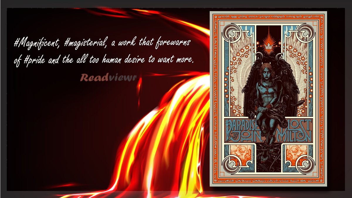 ReadViewr's tweet photo. #ParadiseLost

😈 #Milton’s #masterpiece covers the celestial fall of Satan, thrust down from heaven to rule in #Pandemonium.

☄ #Magnificent, #magisterial, an epic #poem that forewarns of #pride and the all too human desire to want more. https://t.co/4qNevNSWbj