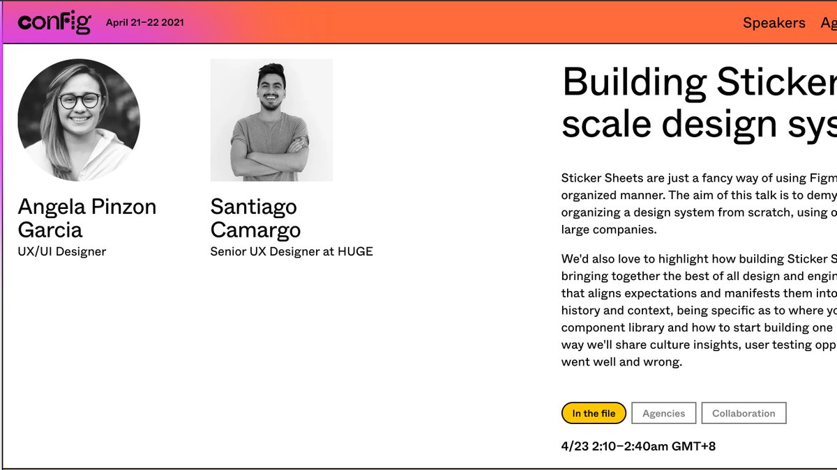 “Building Sticker Sheets to scale design systems” by Angela Pinzon Garcia ( https://angelapg.com/ ) &  @santiecam  https://config.figma.com/talks/building-sticker-sheets-for-huge-teams/