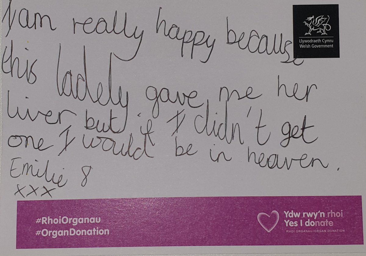 “Dw i’n hapus am fod menyw wedi rhoi ei afu i mi. Hebddo, fe fyddwn i yn y nefoedd”

Neges gan Emilie, 8 oed, i’r person roddodd afu iddi. 

Gallwch chi achub bywydau fel un Emilie hefyd. Cofrestrwch eich penderfyniad #GwnewchynGlir 👉  llyw.cymru/rhoi-organau/c…