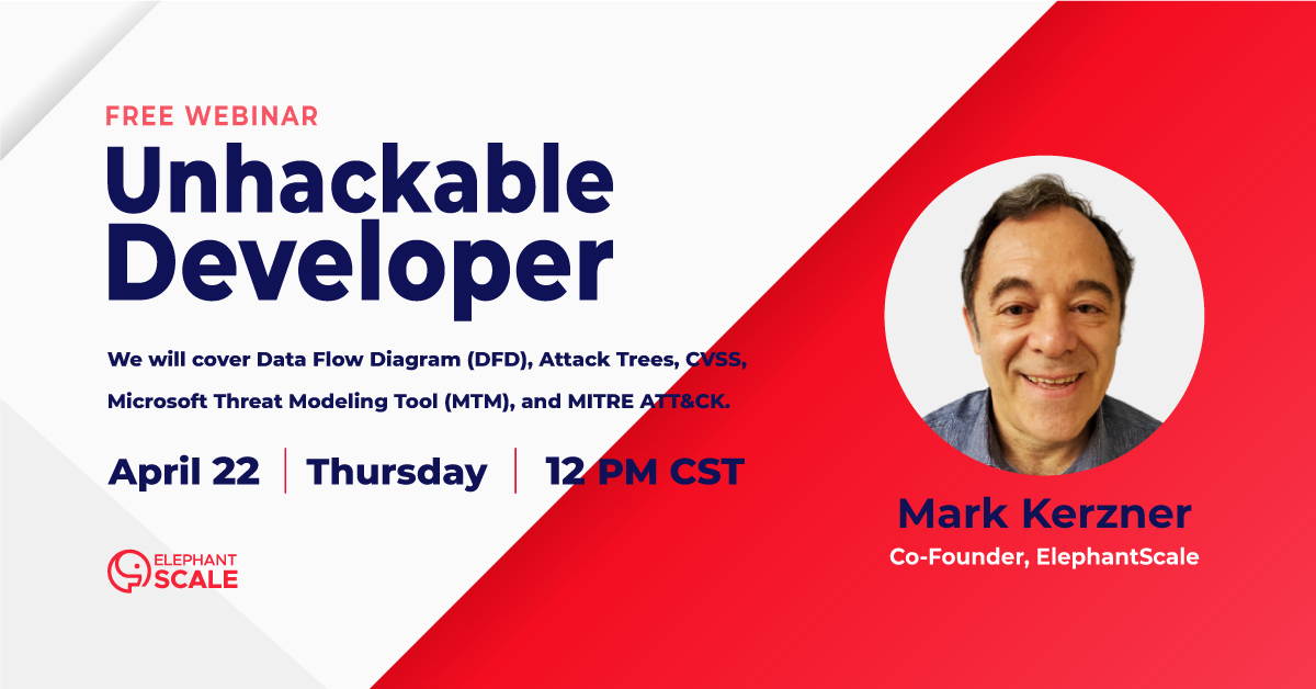 elephantscale's tweet photo. WEBINAR: "Unhackable Developer"
We will cover Data Flow Diagram (DFD), Attack Trees, CVSS, Microsoft Threat Modeling Tool (MTM), and MITRE ATT&amp;CK.
REGISTER: https://t.co/3pd0vo5HyZ https://t.co/ovPfwdpGC2