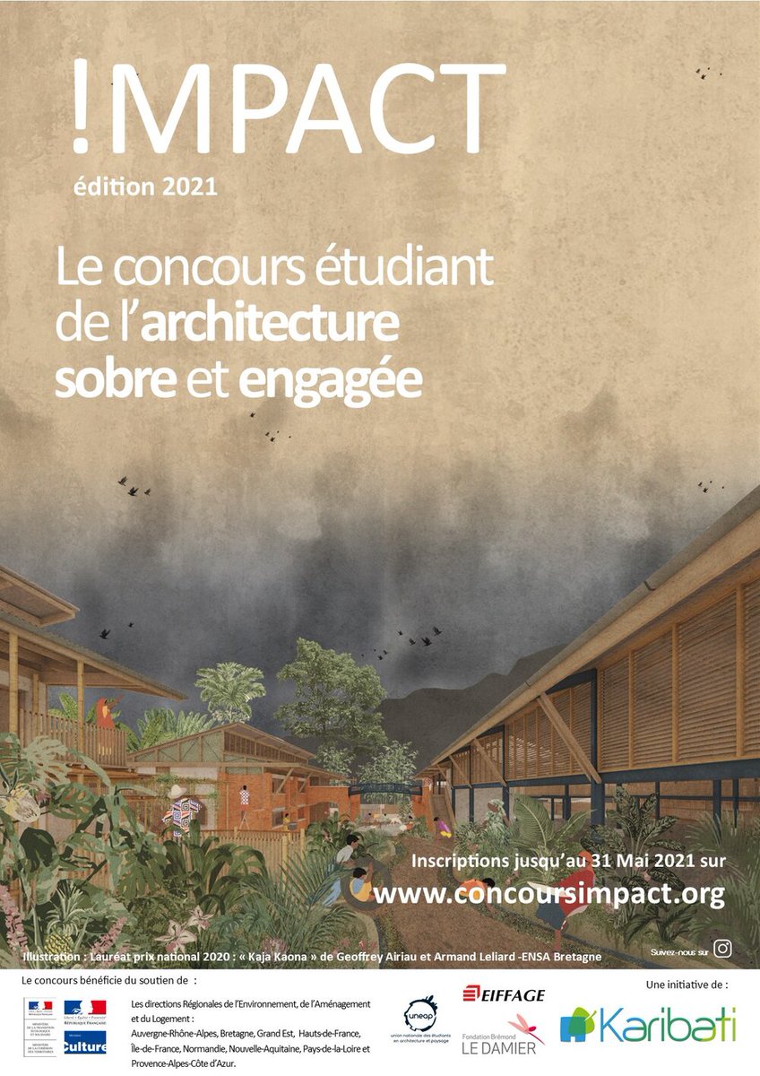 ENSABRETAGNE's tweet photo. Concours !MPACT _ Lauréats ENSAB _ Le 6 mai à 18h par visio
En présence de Loïc DAUBAS et Philippe MADEC et des lauréats de l’école : Geoffrey Airiau et Armand Leliard _ Marie Amade et Paul Ancelin.
#ensab #loicdaubas #philippemadec #concoursimpact #drealbretagne #karibati https://t.co/4Ce4us5czR