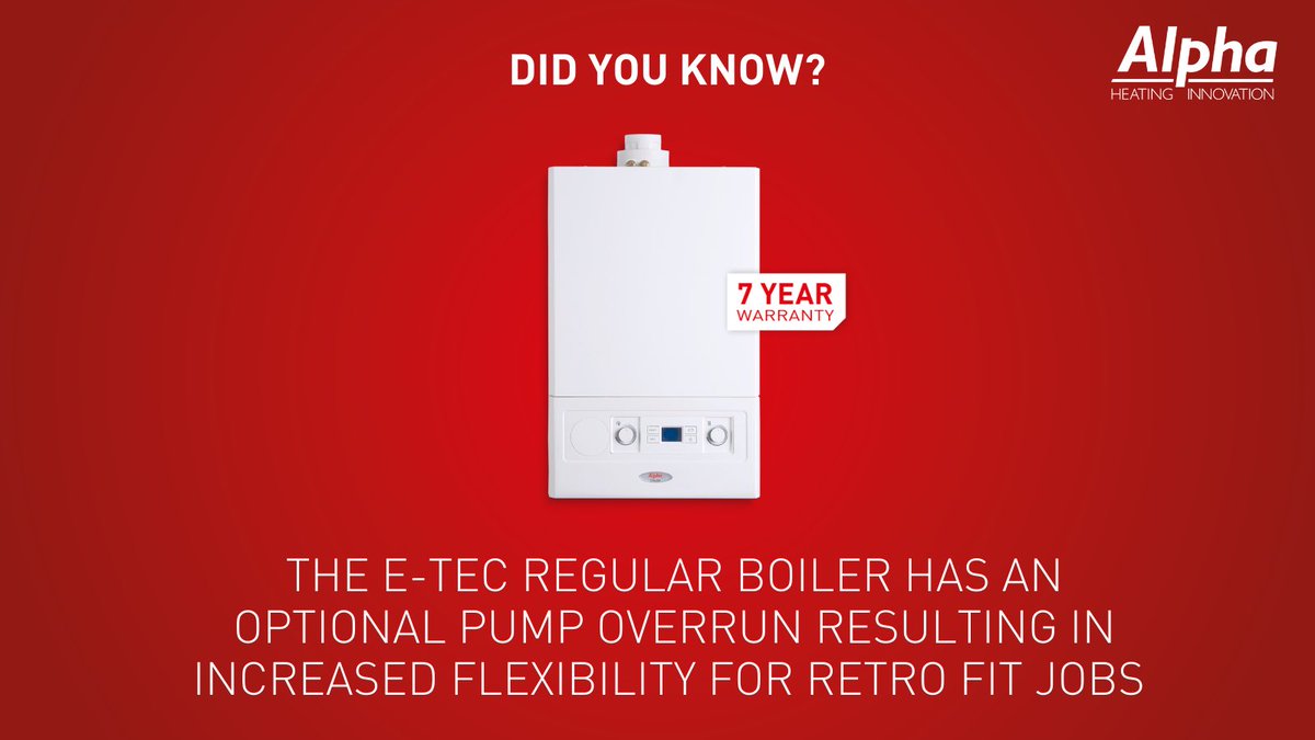 HIPMagazine's tweet photo. Get familiar with a cost-effective solution to consider when installing a heat only model. @alphahi’s E-Tec Regular boiler has an optional pump overrun feature which provides increased flexibility to installers for retro fit jobs. Read more: https://t.co/YXQP94OU37 #heatonly ad https://t.co/xaCtidXih2