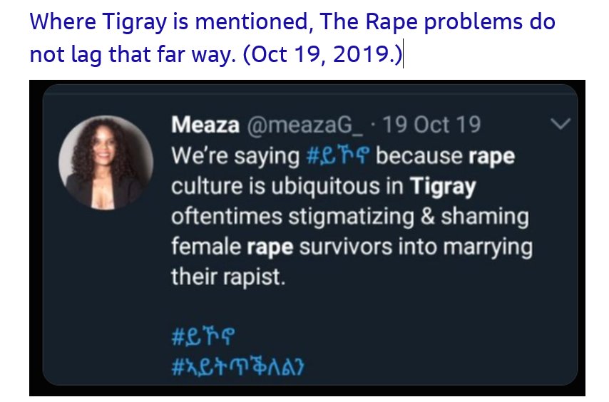 5) «Rape/ #sexualviolence against women in  #Tigray is not a new problem due to war. A few years back, some Tigrayans have been voicing their concerns about the alarming rise of sexual violence against  #women in Tigray! I'm posting this lest we forget.»—via  @HussenMuhye #Ethiopia