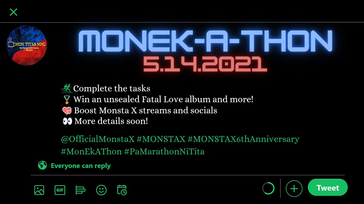 PH Monbebe, set the date!

Are you ready to complete the tasks and win the marathon? 😉

<a href="/OfficialMonstaX/">몬스타엑스_MONSTA X</a> #MONSTAX #몬스타엑스 #MonstaX6thAnniversary #MonEkAThon #PaMarathonNiTita