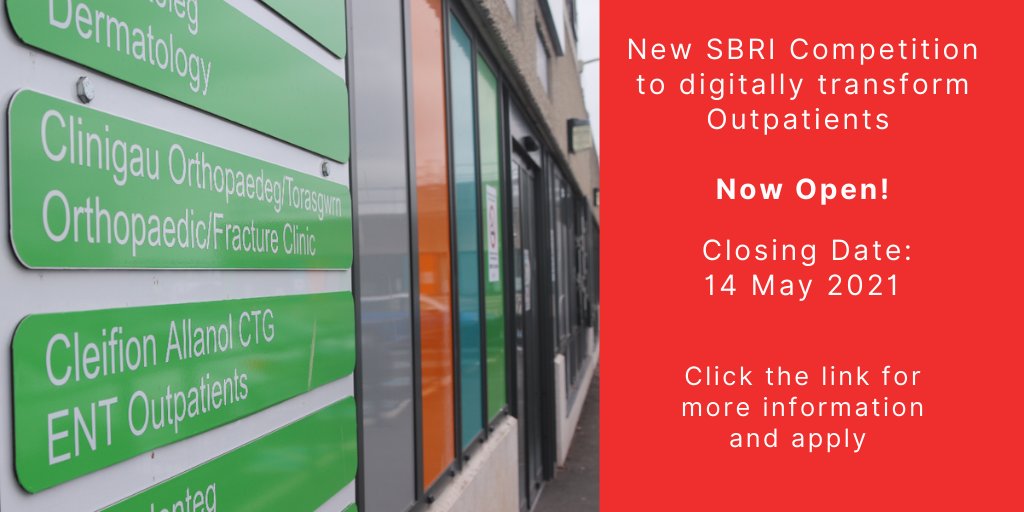 🔴New Challenge Now Open!🔴
We are looking for innovative ideas that could digitally transform Outpatients. Read the full Challenge Brief and apply here: sdi.click/ottwitter 
There will also be a briefing event on 29/04 where you can find out more: wales.business-events.org.uk/en/events/sbri…