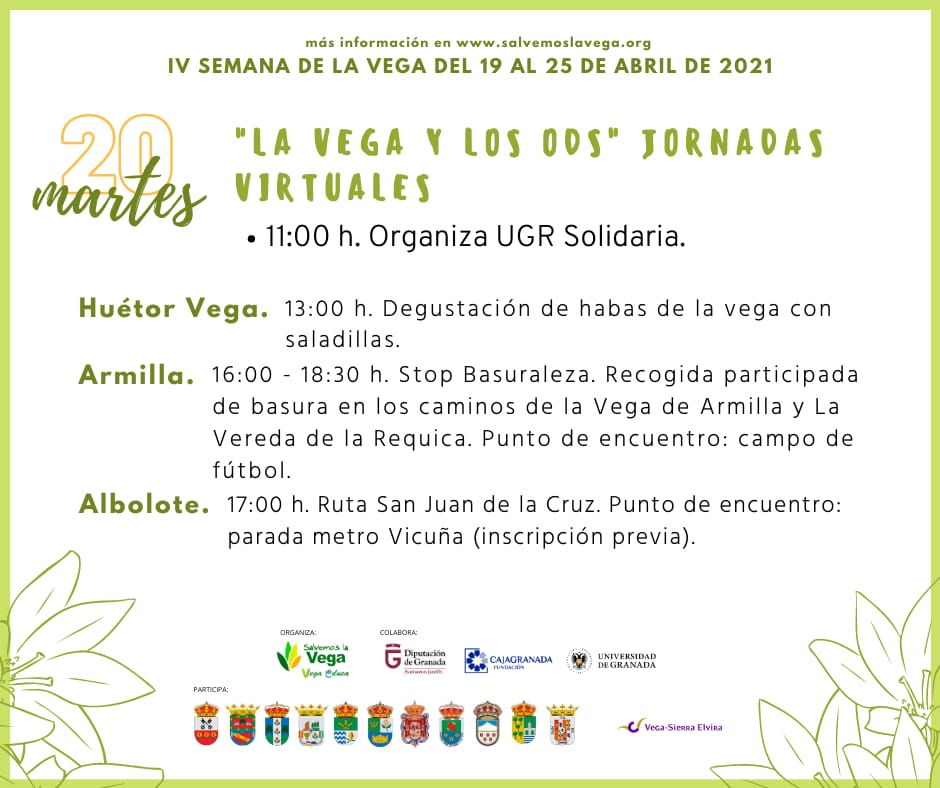 Super interesante y variado el programa de hoy.  #SemanaDeLaVega2021 
👍🌱🍃🌿🌱👍
<a href="/UgrSolidaria/">UGR SOLIDARIA</a> <a href="/AytoHuetorVega/">Ayuntamiento de Huétor Vega</a> <a href="/aytoalbolote/">Ayto de Albolote</a> <a href="/AytoArmilla/">Ayto. Armilla</a> 
<a href="/dipgra/">Diputación de Granada</a> <a href="/CajaGranadaOBS/">CajaGranada Fundación</a> <a href="/CanalUGR/">Universidad Granada</a>