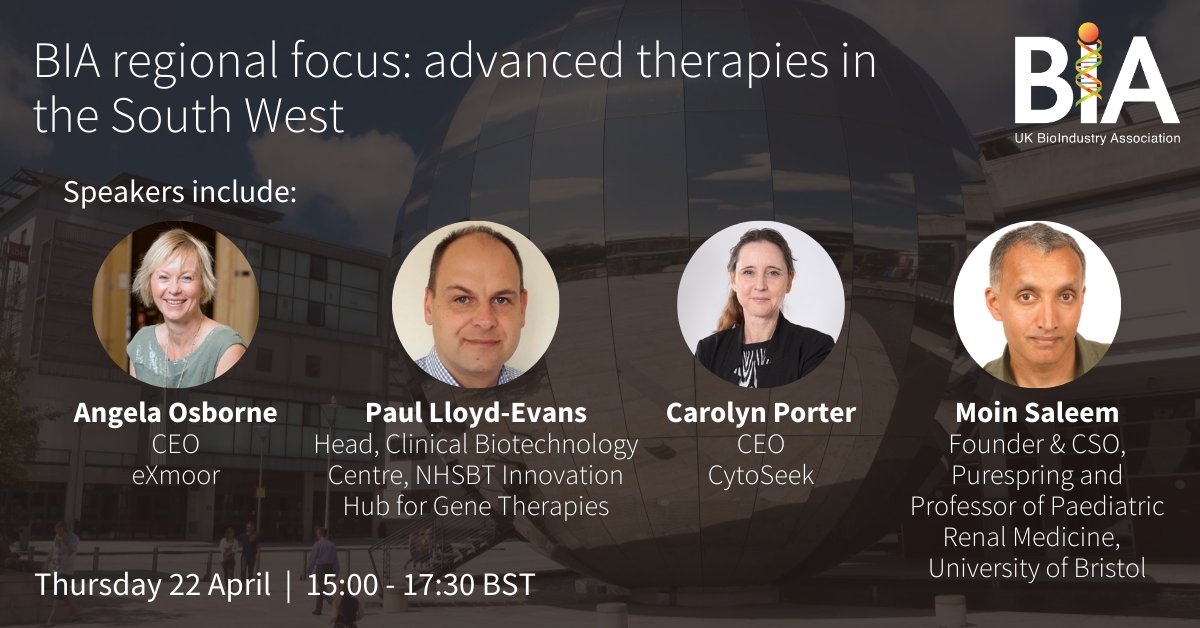 ScienceCreates's tweet photo. This Thursday, the @BIA_UK are hosting a virtual event focusing on advanced therapies in the South West.
The panel includes Dr Carolyn Porter, CEO at @CYTOSEEK; a Science Creates member.
Sign up here: https://t.co/TRXRha6c03
#BristolScience #CellTherapies #AdvancedTherapies https://t.co/cehgftgGLO
