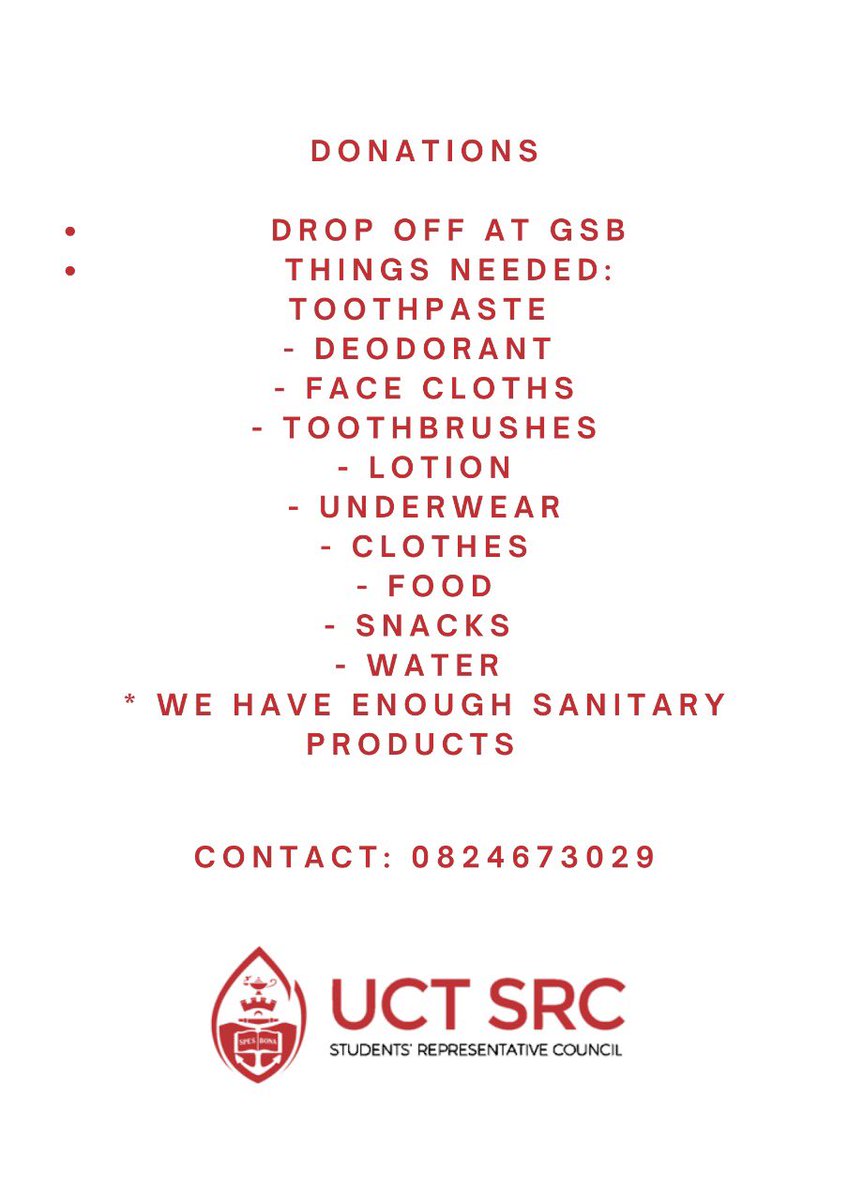 UCT_SRC's tweet image. UPDATE ON FOOD AND DONATIONS