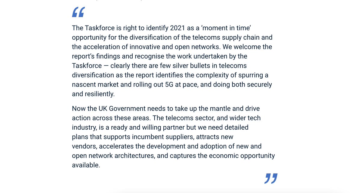 techUK's tweet photo. The Telecoms Diversification Taskforce's report identifying solutions and opportunities to diversify the supply market for 5G has been published. Read more about the report and #techUK's comment from @Matthew_evs here: https://t.co/V3Wp6EW58m #DiversifyingTelecoms https://t.co/ZlsrK7WwJu