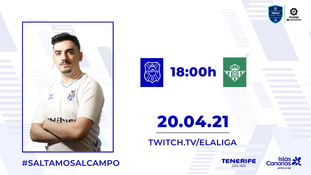 🎮 Hoy última jornada de #eLaLigaSantander. 

Queremos terminar la temporada regular con las mejores sensaciones posibles. 

⏰ 18:00 hora canaria 
<a href="/CDTOficial/">CD Tenerife 🏴󠁧󠁢󠁳󠁣󠁴󠁿</a> 🆚 @CreamRealBetis 
<a href="/NotAlvarez7/">Sergio</a> 🆚 <a href="/xexufifa/">XEXU</a> 
🖥 twitch.tv/elaliga

#SaltamosAlCampo ⚽