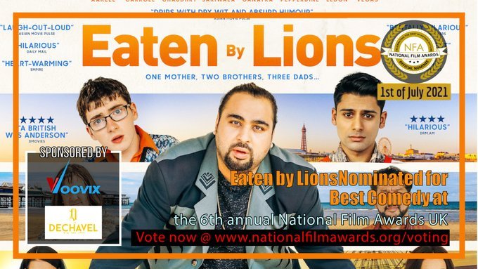 The 6th annual #NationalFilmAwardsUK returns on the 1st of July 2021 at #PorchesterHall. If you haven't voted yet, feel free to vote now for #EatenByLions nominated for #BestComedy at National Film Awards 2021 by going to nationalfilmawards.org/voting #Exciting #StayInspired