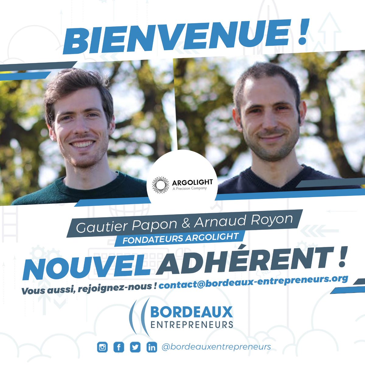 Bordeaux Entrepreneurs (@bdx_e) on Twitter photo 🎉 Bienvenue à la société ARGOLIGHT qui a rejoint l'association Bordeaux Entrepreneurs 🚀
#nosadherentsontdutalents
📩 Contactez nous sur contact@bordeaux-entrepreneurs.org
#Gironde #Bordeaux #startup #entrepreneurs 🎉 Bienvenue à la société ARGOLIGHT qui a rejoint l'association Bordeaux Entrepreneurs 🚀
#nosadherentsontdutalents
📩 Contactez nous sur contact@bordeaux-entrepreneurs.org
#Gironde #Bordeaux #startup #entrepreneurs