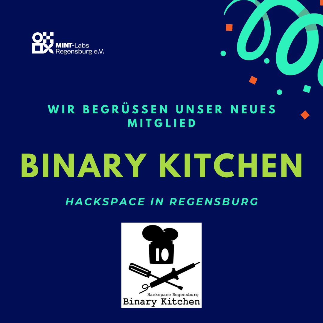 MINT-Labs Regensburg (@mintregensburg) on Twitter photo Seit dem 7. April haben wir ein neues Mitglied: Der <a href="/binary_kitchen/">Binary Kitchen</a> e.V. 🥳Der Verein ist ein Hackerspace im Regensburger Osten. Wir freuen uns sehr über die Mitgliedschaft, da bereits ein sehr guter Kontakt zwischen den Vereinen besteht. #NeuesMitglied #Hackspace #AuftolleJahre Seit dem 7. April haben wir ein neues Mitglied: Der <a href="/binary_kitchen/">Binary Kitchen</a> e.V. 🥳Der Verein ist ein Hackerspace im Regensburger Osten. Wir freuen uns sehr über die Mitgliedschaft, da bereits ein sehr guter Kontakt zwischen den Vereinen besteht. #NeuesMitglied #Hackspace #AuftolleJahre