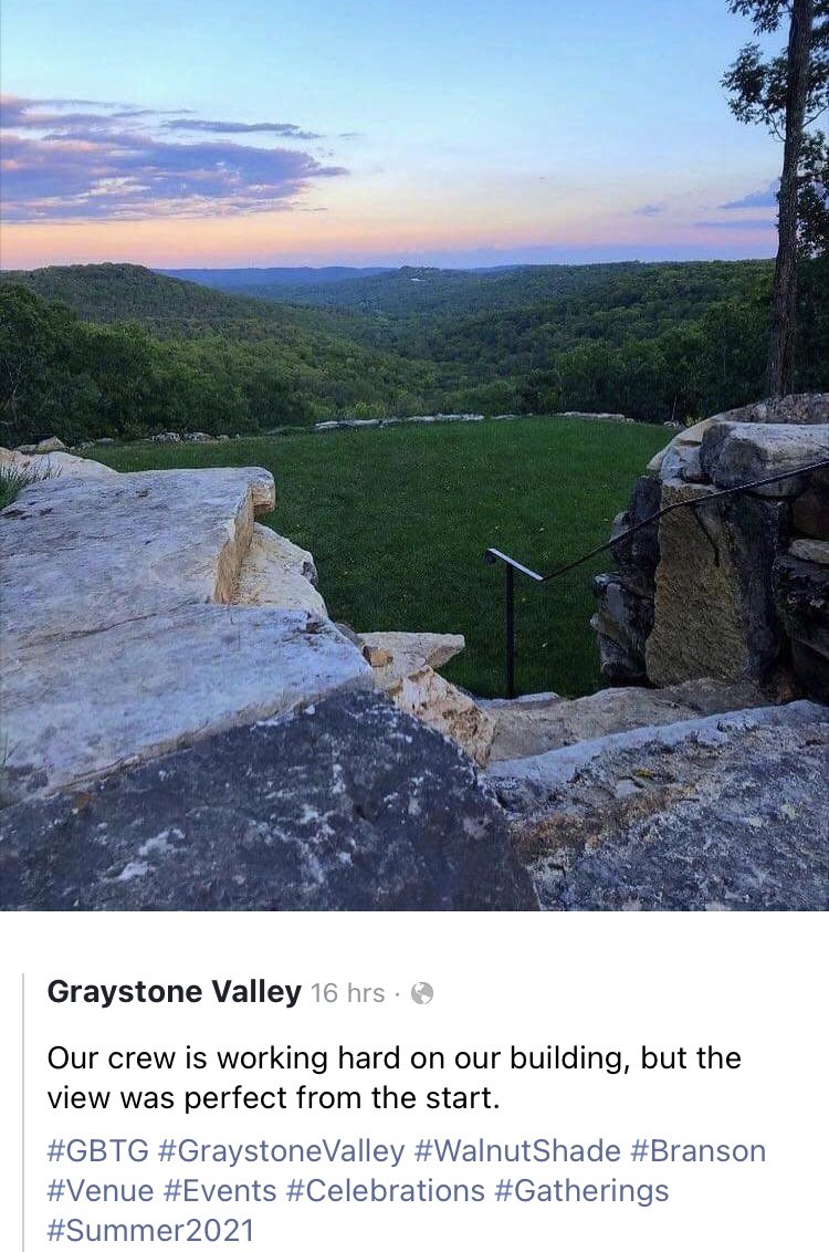 SugarLeafTreats's tweet photo. Our Sugar Leaf family has been busy with another project. Graystone Valley will soon be a venue for celebrations and gatherings of all kinds. Follow the Graystone Valley Facebook page for more updates.
#GBTG #GraystoneValley #WalnutShade #Branson #Venue #Event #Summer2021 https://t.co/xroxNdVehJ