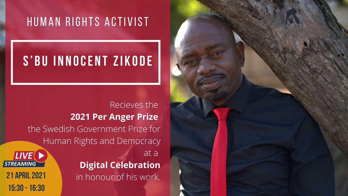 SwedeninSA's tweet photo. TOMORROW 21 April 15:30-16:30
Join us as we celebrate South African human rights defender S'bu Zikode of @abahlali_abm Movement in a live ceremony where he receives this year's #PerAngerPrize for human rights & democracy.
https://t.co/6FqRl9Z0bD
@Afrikagrupperna @levandehistoria https://t.co/MRyEg2XYTx