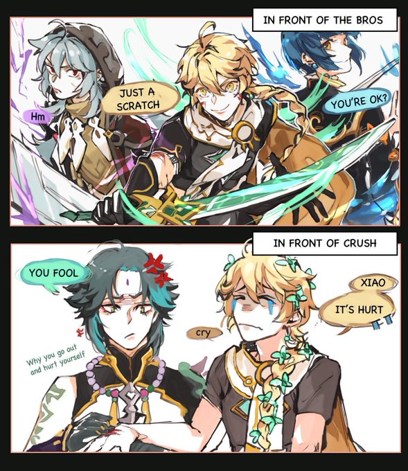 Well son you're indeed hurt you even have the time to stick those 10 butterfly cores on your hair before go crying to Xiao 😌
 
#XiaoAether 
 #原神 