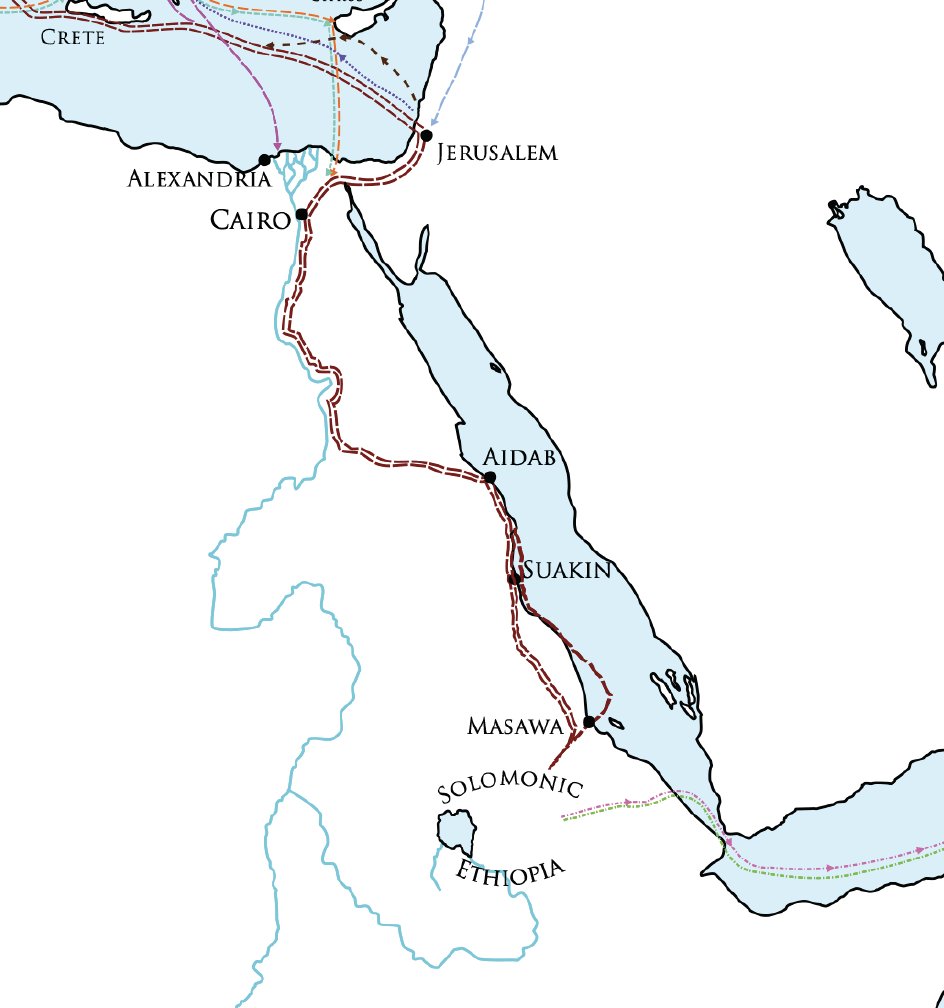 14/ By late August 1402, the ‘Ethiopian’ ambassador Bartoli, his presumed leopard-ferrying companions & the five craftsmen set out for Ethiopia. Latin, Arabic & Gǝʿǝz sources show they traveled via Crete, Egypt & the Red Sea back to the Ethiopian highlands, & arrived safely