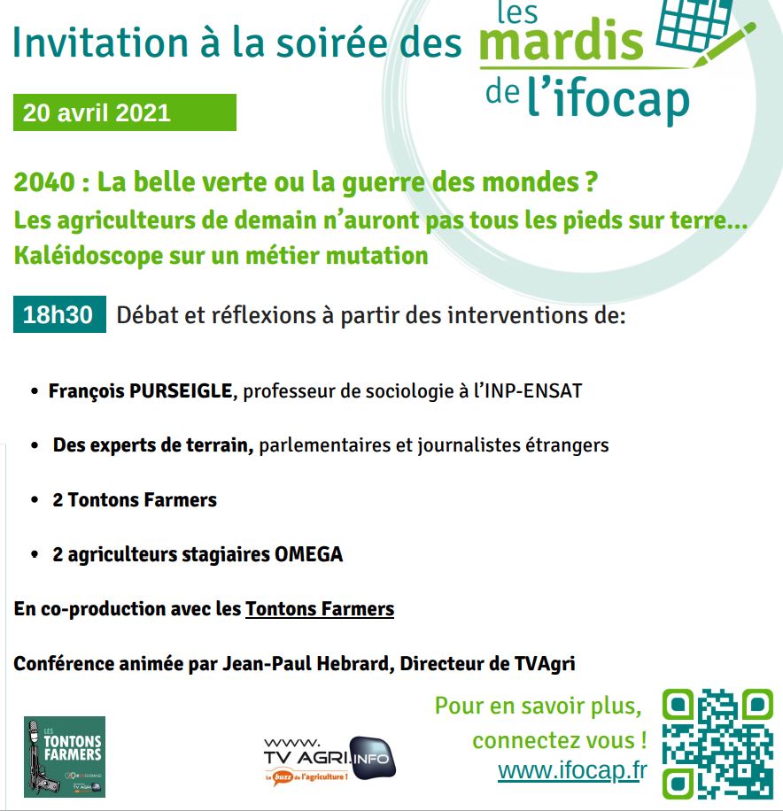 📢Oyé Oyé ! Inédit, ce soir les Tontons Farmers reviennent débattre pour #lesmardis de @IFOCAP75 ➡️
2040 : La belle verte ou la guerre des mondes ?
Les agriculteurs de demain n’auront pas tous les pieds sur terre… Inscription bit.ly/3n7deuX