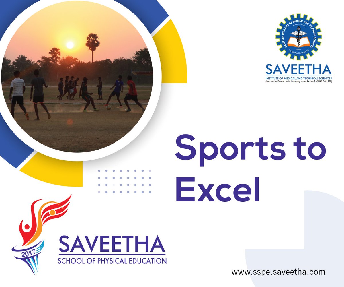 Saveetha School of Physical education strives for excellence in Physical education and its allied sciences through dynamic programs of physical activities to attain global standards in Teaching, Learning. Research and Consultancy. For more details Visit:sspe.saveetha.com