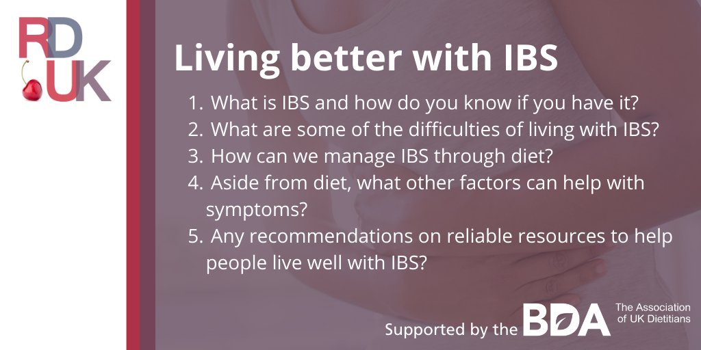 rdukchat's tweet photo. Next Monday 26th April at 8pm #RDUK chat 'Living Better with IBS' 
Join @BDA_Dietitians @EmmaCarderRD @AzminaNutrition and @drfrankiep 
Check out the questions we'll be discussing here👇👇 https://t.co/CasmUPRT9Z
