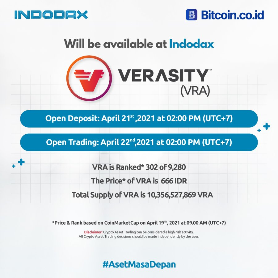 verasitytech's tweet photo. Listing on @indodax with $VRA/IDR - For our large &amp; growing Indonesian community! Indodax is the 4th largest exchange by traffic and the fastest growing. 💪 https://t.co/EucFipV3Lv