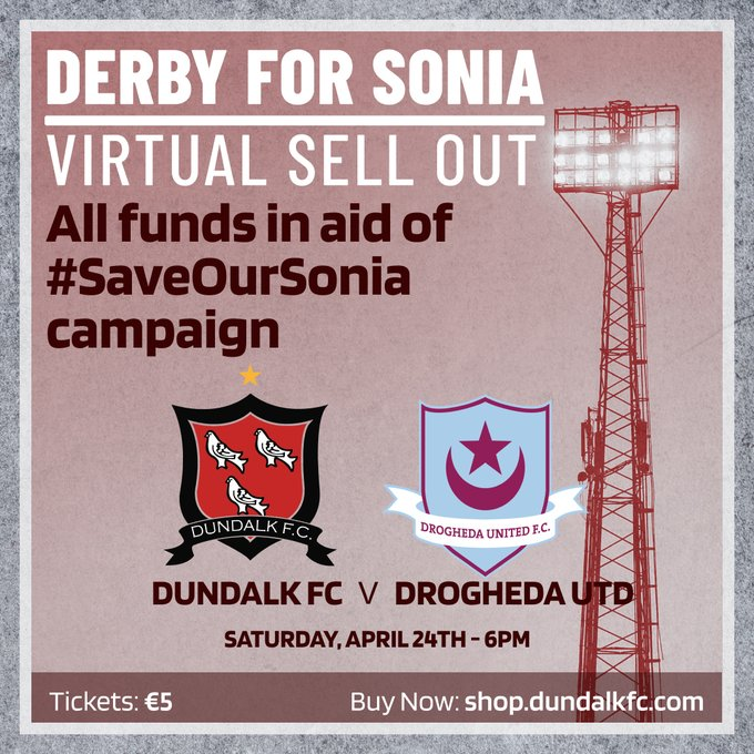 DundalkFC's tweet photo. 🎟️ Dundalk FC is aiming to break the League of Ireland attendance record – virtually – in order to raise funds for ex-ladies player Sonia Hoey.  #DerbyForSonia 

https://t.co/Kfpb9B2OYC https://t.co/jIIt0JJQWC