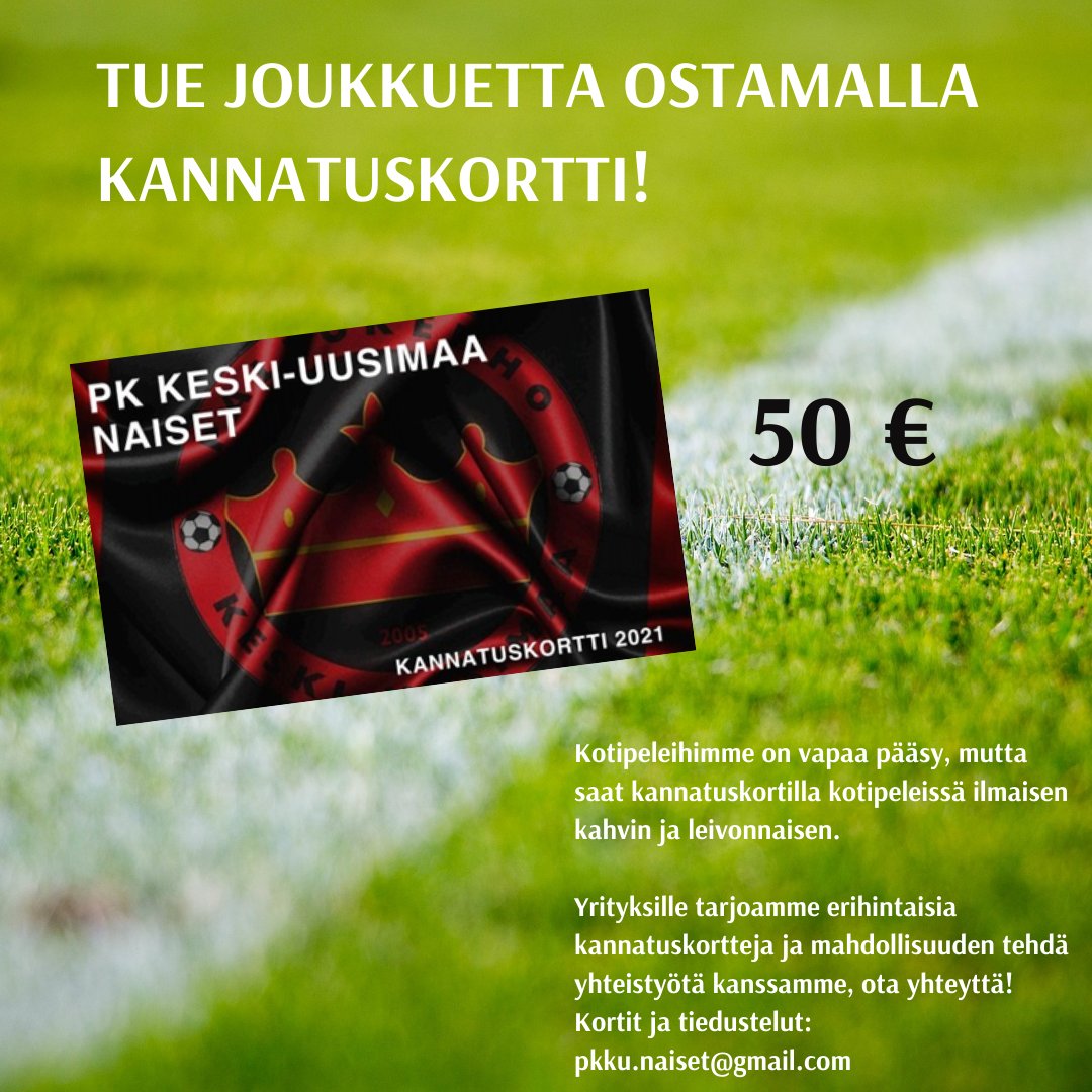 Tue Kerhon Naisia ja osta kannatuskortti ❤
Saat kannatuskortin hintaan 50 €. Kiitollisina tuestasi tarjoamme kotipeleissä ilmaisen kahvin ja leivonnaisen 😋
Toivomme tukijoiksemme myös yrityksiä, ota yhteyttä, niin mietitään yhteistyötä yhdessä.

pkku.naiset@gmail.com.