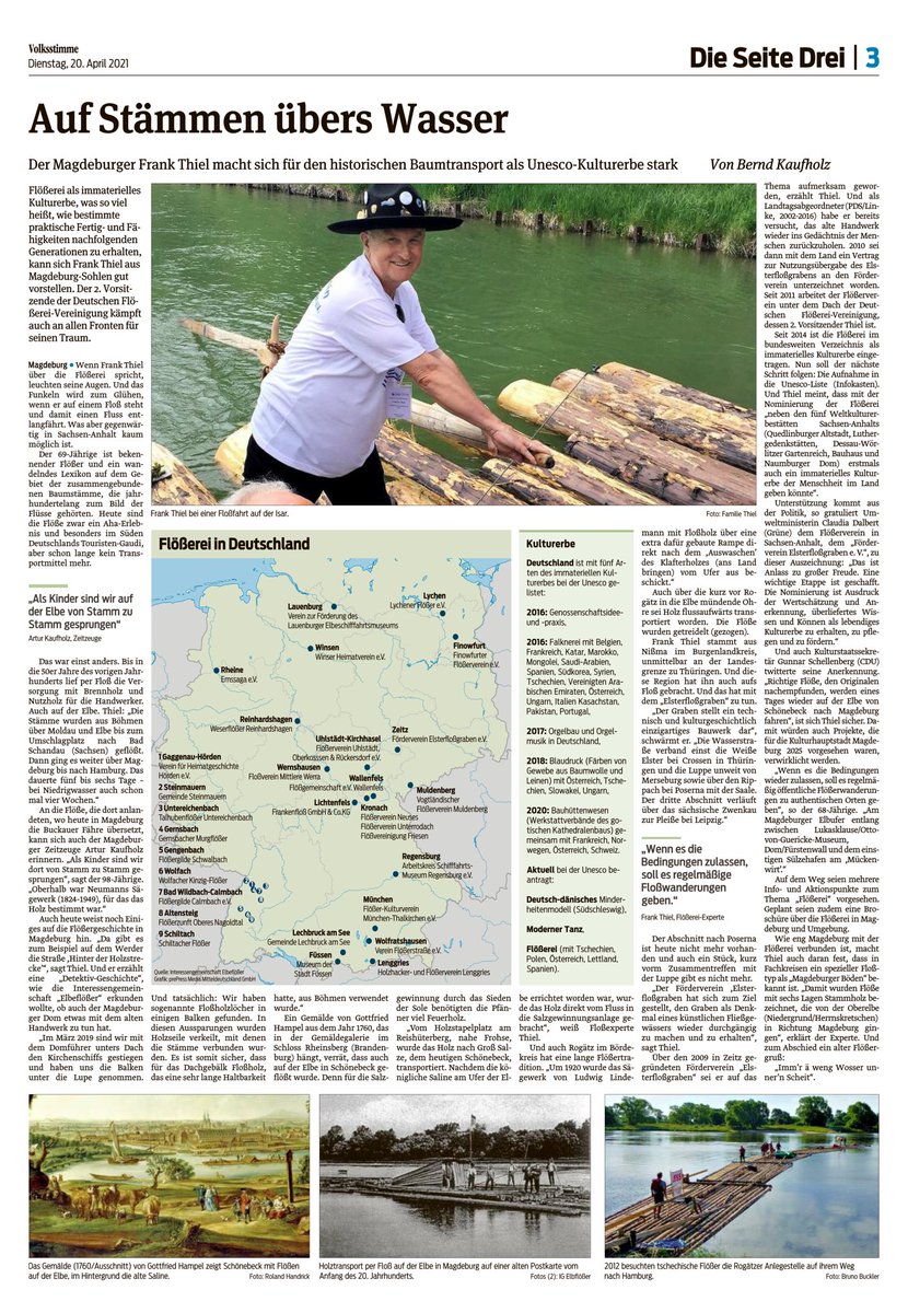 Bericht in der „Volksstimme“ von heute über unseren Weg, die Flößerei als Immaterielles Kulturerbe der Menschheit anzuerkennen.
