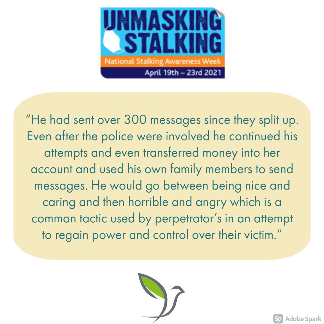 We want to share Jenny's story with you today to create awareness around domestic abuse and stalking. To read her story in full, please visit https://t.co/HQyYEgMOXc and take a look at our blog posts. 

#nsaw2021 #UnmaskingStalking https://t.co/Tcpua0SeYC