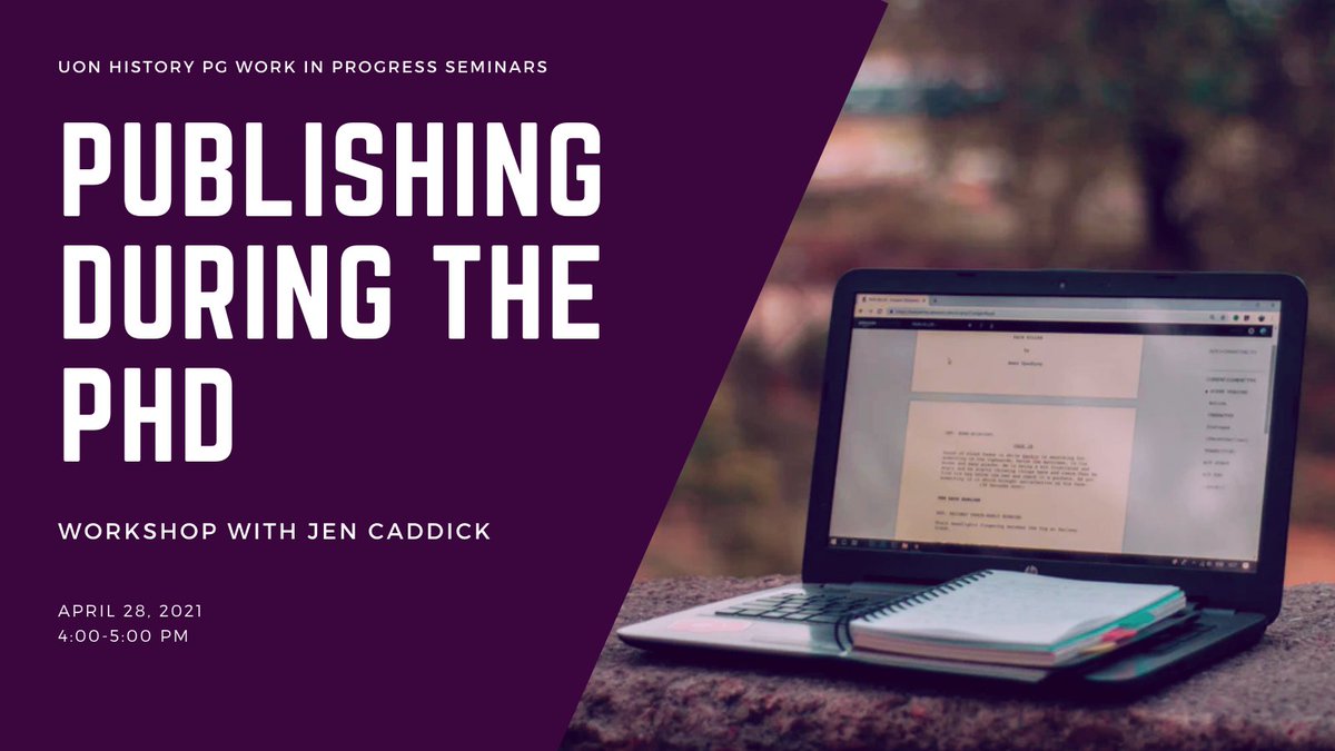 UoNHistory_PGs's tweet photo. 🎉Our next Work in Progress Seminar will be on Wednesday 28th April at 4pm 🎉

@JenLCaddick has kindly agreed to share her experience of publishing during the PhD ✍️We're looking forward to it!

All welcome. Contact @Witchy_Nat and @lloydwilliamsf to join the team. https://t.co/qCaiBC9K7r
