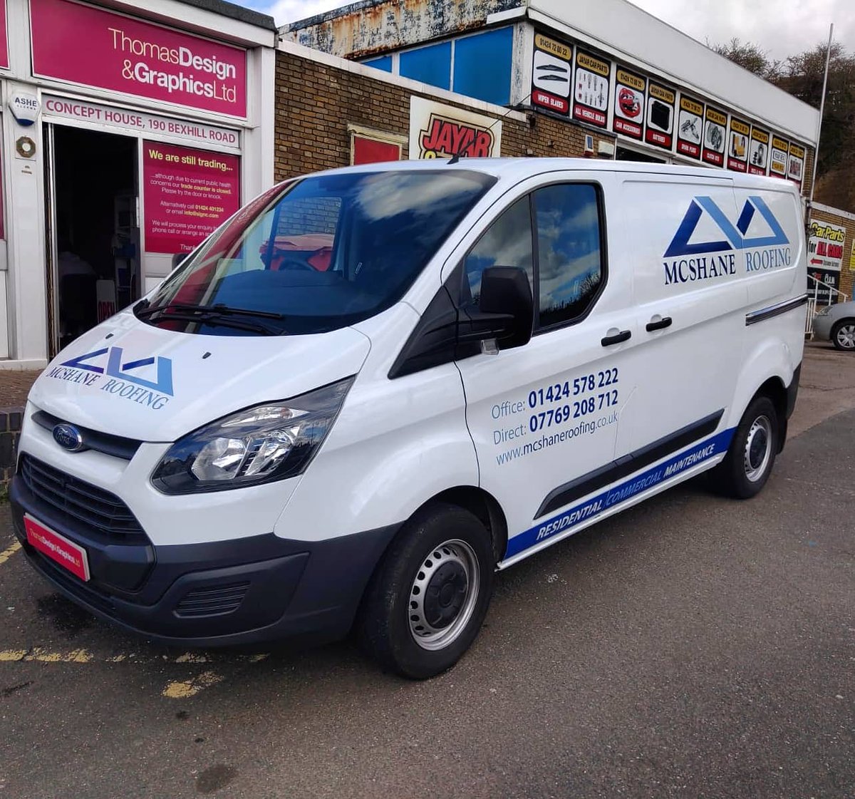 TDGLtd's tweet photo. We have been busy recently with new clients and regular clients updating their #commercialsignage 
Here is last week's job for MCSHANE ROOFING. #bexhill #hastings #vehiclesignage https://t.co/tnb7ikBgMn