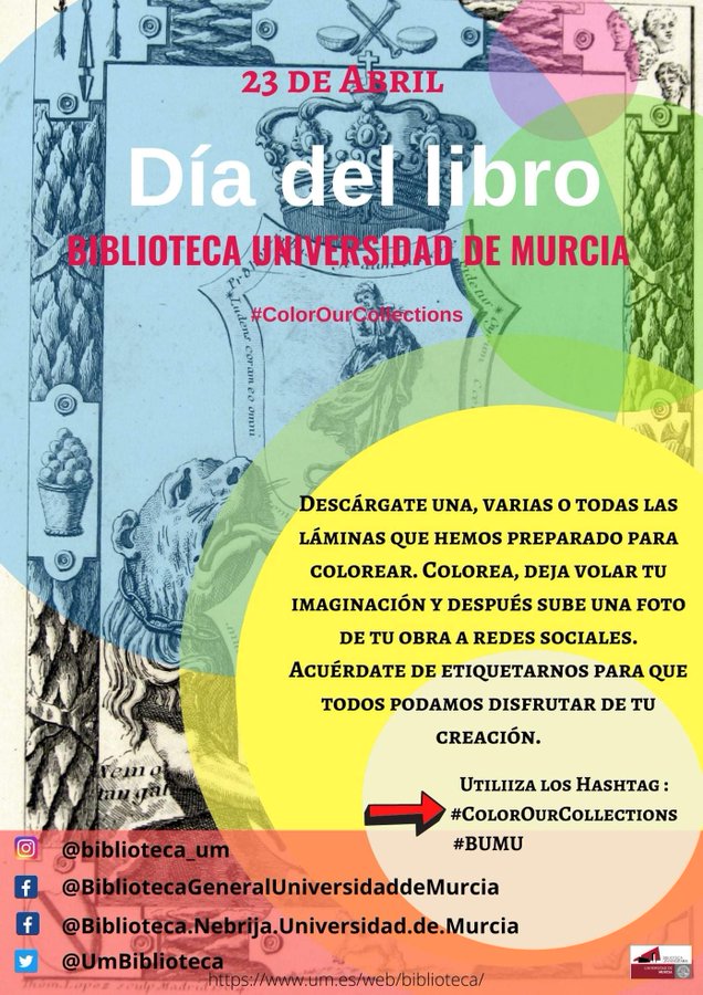 UmBiblioteca's tweet image. CELEBRA CON NOSOTROS EL #DiaDelLibro
Tenemos unas láminas de la Colección Histórica bit.ly/3x3UxwS
Descarga una o varias y da color.
Haz foto, súbela a redes y etiquétanos. 
Hashtag #Colorourcollection y #BUMU 
Crearemos un tablero en Pinterest
#DiaDelLibroBUMU