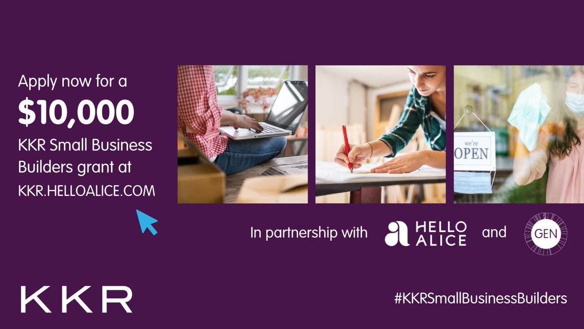 Hey, entrepreneurs! 📢

Check out this $10,000 grant from @KKR_Co, @HelloAlice &
@unleashingideas. 

Recipients will get mentorship + extra support, too. 

Apply by June 2!

hialice.co/HelloAlice-KKR
#KKRSmallBusinessBuilders