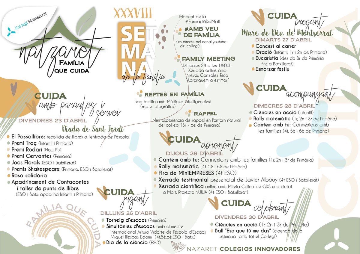 Aquí la tenim! Arriba la nostra #XXXVIIISetmanaDeLaFamília perquè res no para la nostra creativitat per a celebrar allò que més ens caracteritza: Som #FamíliaQueCuida aprenent, pregant, jugant... i sempre amb #SegellColeMontse!