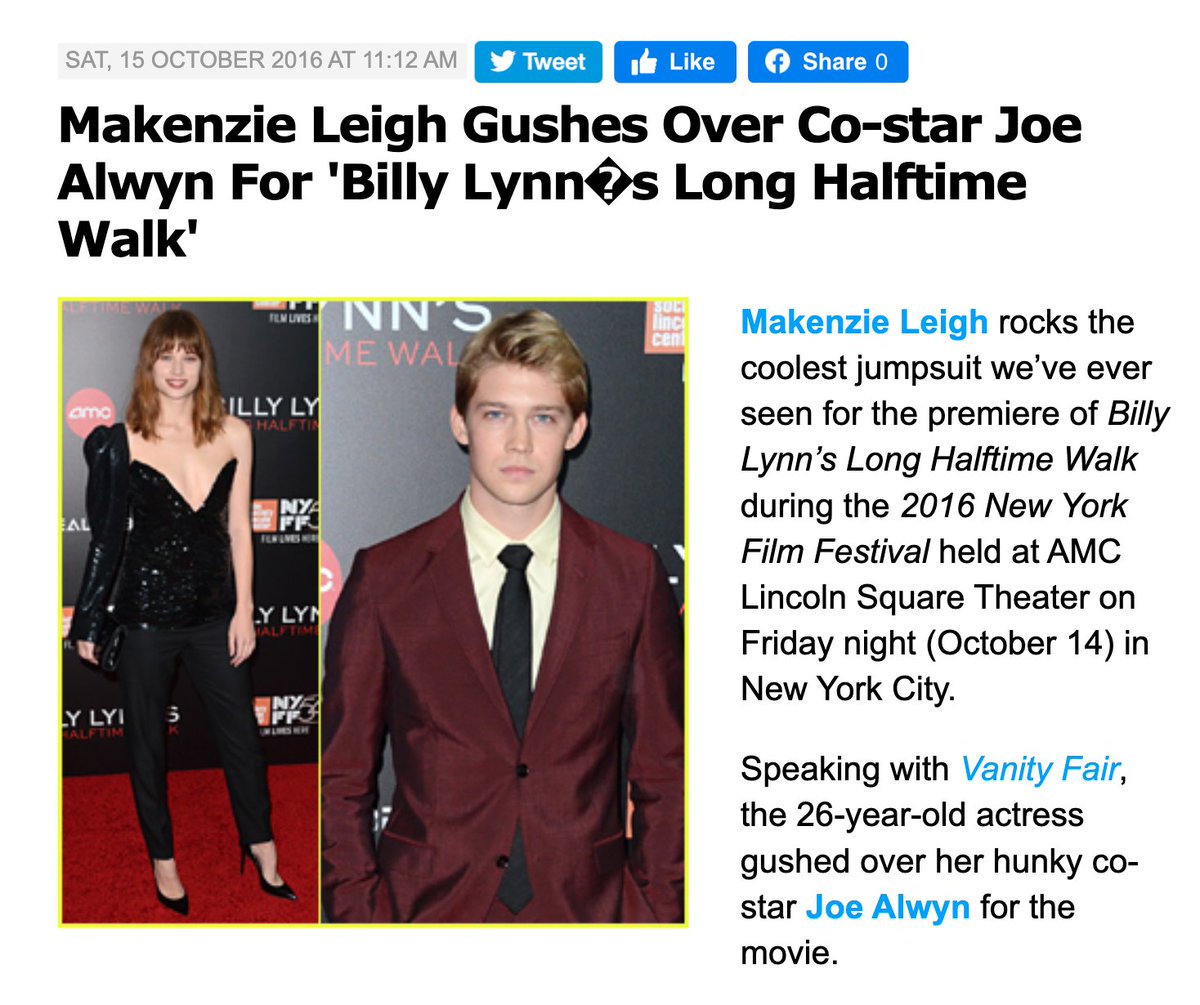 14 october: billy lynn’s long halftime walk premieres at the new york film festival. joe walks the red carpet and does some promo.15 october: joe does more interviews with the rest of the billy lynn cast in NYC