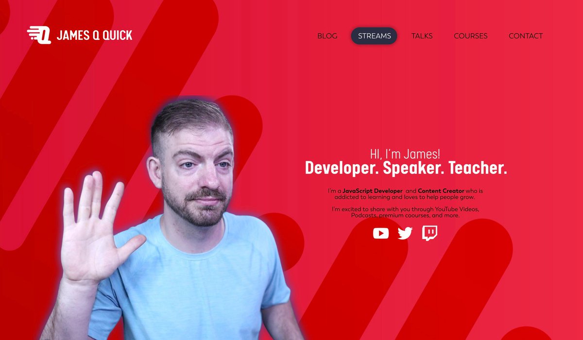 jamesqquick's tweet photo. First stab at the redesign of my homepage hero. I want to be clear that I create content to help people learn, and I'm not sure if I'm nailing that. Any thoughts? https://t.co/CuPix2SuT9