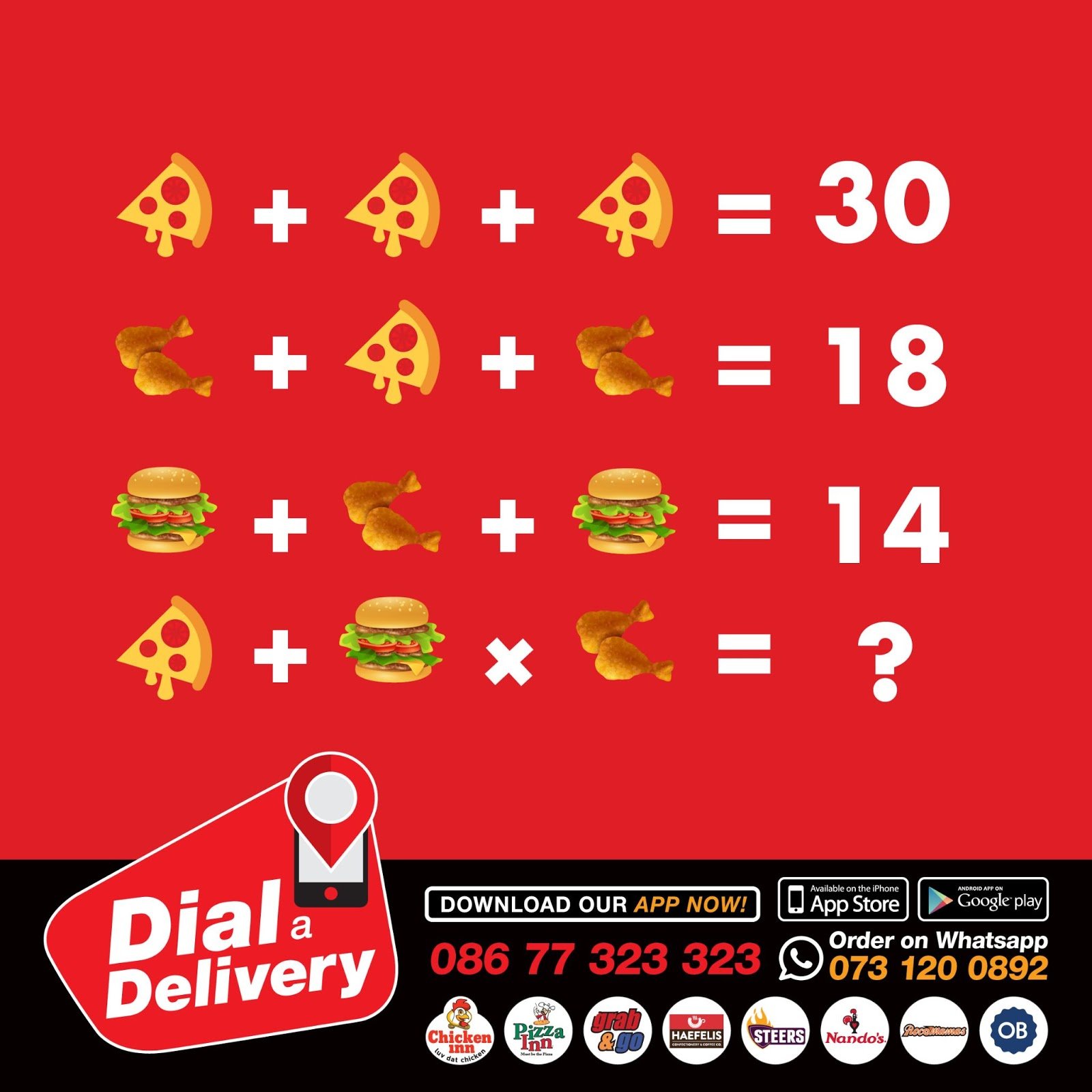 Dial A Delivery Zimbabwe on Twitter: "Let's play a game y'all and see who  has their maths on lock. What's the answer? Sound off in the comments  section for your chance to
