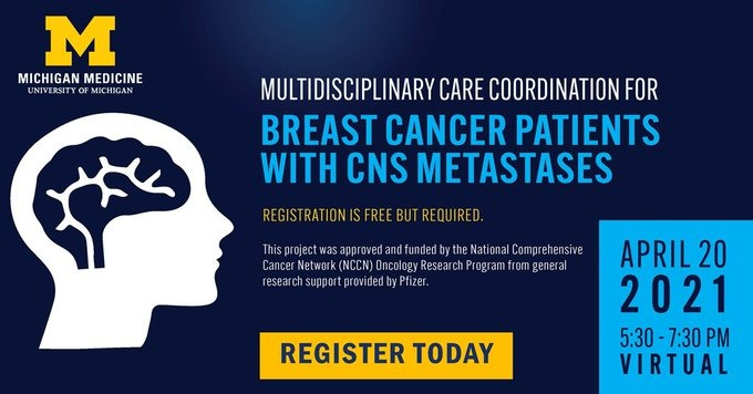 Multidisciplinary Care Coordination for Breast Cancer Patients with CNS Metastases
MICHIGAN MEDICINE
4/20/21, 5:30 PM  GMT -4 summer

Nicolette Gabel
Nicole Grogan
Jason Heth
Michelle Kim
Ayano Kiyota
Denise Leung
Aki Morikawa
Donna Gjeldum
Sean Smith

https://t.co/rwgBKk0scZ https://t.co/tKybtGeAxI