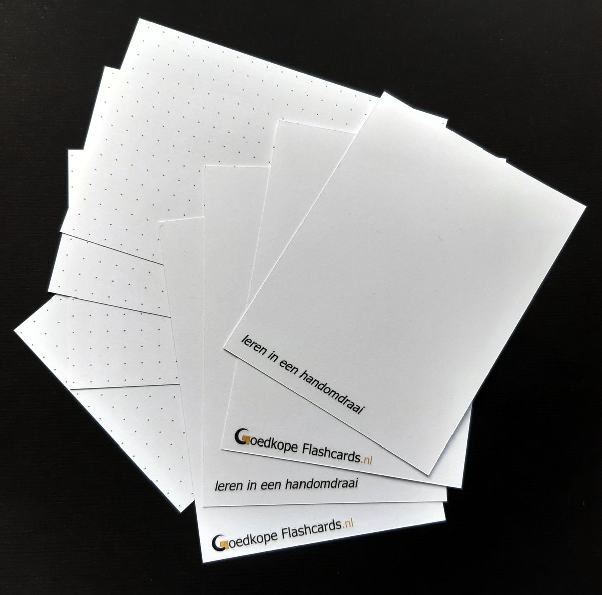 De webshop is live! 
Bestel een proefsetje, stapeltjes flashcards met staffelkorting of de handige printvriendelijke flashcards op goedkopeflashcards.nl