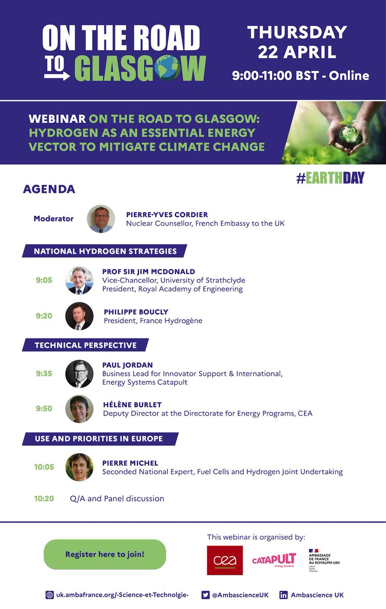 FRTreasury_UK's tweet photo. @FranceintheUK, le CEA et Energy Systems Catapult organisent le 22 avril un webinaire sur l’hydrogène.
Inscriptions : https://t.co/D2RbshKavr 

#hydrogen #energyvector #energytransition #frenchembassyintheuk #cea #energysystemscatapult #cop26 #ontheroadtoglasgow #earthday https://t.co/ybT4SUOWfs