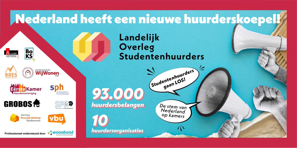 loshuurders's tweet photo. De #wooncrisis treft #studenten en #starters hard. Maar samen staan we sterk en daarom gaan tien huurdersorganisatie LOS! Samen en ook met de @Woonbond gaan we ons inzetten voor de positie van de student op de woningmarkt https://t.co/Y18zczBAWy