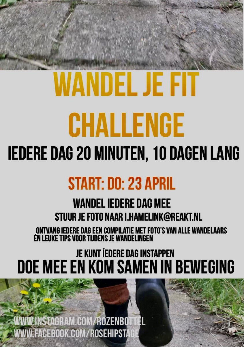 OngekendHaags's tweet photo. De Wandel je Fit Challenge (20 minutes, 10 days) 

Het is weer tijd voor een nieuwe challenge!
Iedere dag 20 minuten wandelen, 10 dagen lang!

https://t.co/RNdLxOfhdQ https://t.co/aDhFgDGcvh