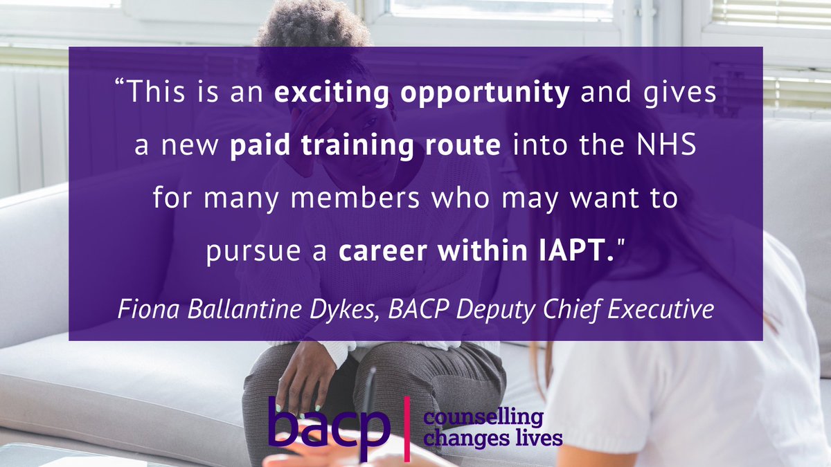 BACP's tweet photo. 📢 An exciting new drive to recruit and train counsellors and psychotherapists to work in NHS England’s IAPT services has been launched as part of a special initiative to accelerate the expansion of services.

🔗https://t.co/T5hikyvzv1 https://t.co/uGzUjQBE9f