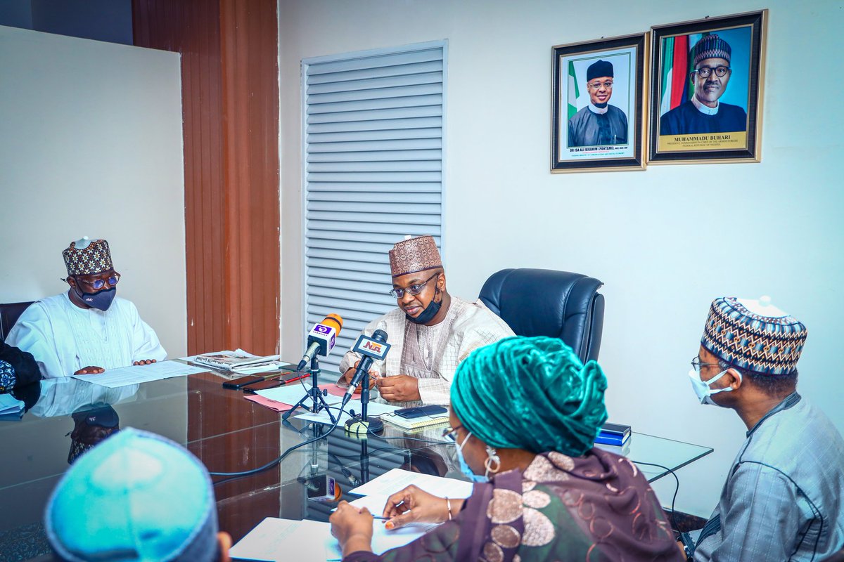 FMCIDENigeria's tweet photo. Update!

The Honourable Minister of Communications and Digital Economy, @DrIsaPantami receives in audience, the Governing Board of the National Identity Management Commission (NIMC), led by its acting chairman, Mal. Bello Ibrahim on a working visit.

#DigitalNigeria https://t.co/D3iv3smK40