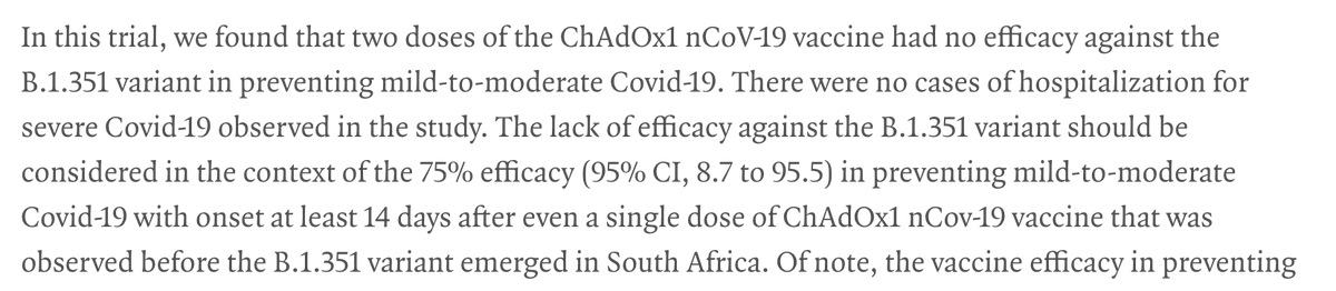 Some would say 'But we still have high efficacy with severe disease'There is no certainty about this for some vaccines. Astra which is widely used in the UK showed no efficacy against mild-moderate disease with B.1.351 as per the trial report in NEJM.