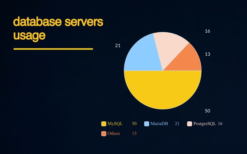 CloudletsAu's tweet photo. #MySQL wins the database servers race with its 50%. #MariaDB got 21% and #PostgreSQL - 16% and the rest 13% goes to Percona, Redis, MongoDB &amp; Couchbase. Check out some stats from #CloudletsAu cloud hosting usage in 2020 https://t.co/vHBJctQ691 https://t.co/eobj4lpJJD